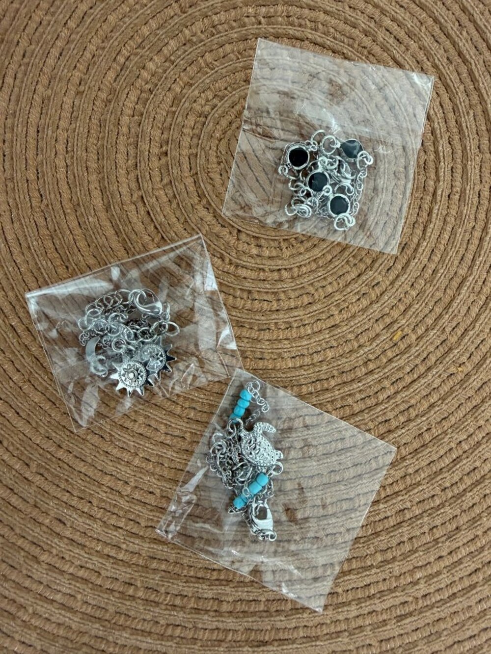 Women's 3pc Silver Bracelets Set - Black Stone Sun Moon Turtle